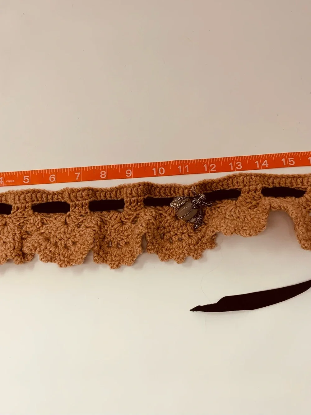 Desert Rose Crochet Collar with Silver Jeweled Bee Brooch